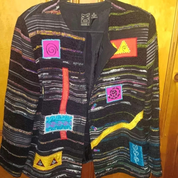 VTG Daniel K New York Women's M Blazer Jacket Aztec Neon Glass Button  Embroid - Picture 8 of 13